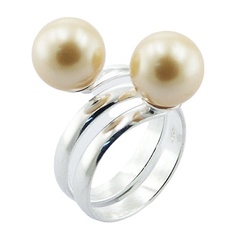 Silver Spiral Ring With Pearly Champagne Imitation Pearls
