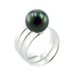 Trendy Stering Silver Spiral Ring Gorgeous Colored Pearl