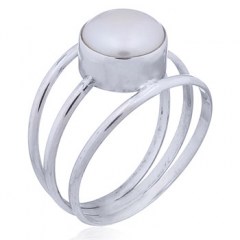 Fabulous Pearl Ring Triple Sterling Silver Bands