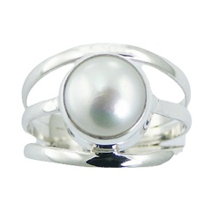 Fabulous Pearl Ring Triple Sterling Silver Bands by BeYindi 3