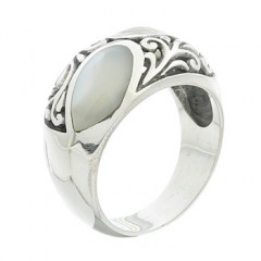 925 Silver Iridiscent Mother of Pearl Ring Elegant Branching Decor