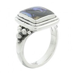 Square Abalone Paua Shell Sterling Silver Ring