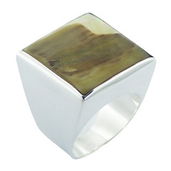 Shell 925 Sterling Silver Jewelry Square Bold Natural Shell Ring