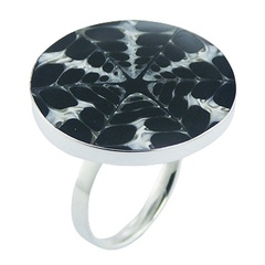 Round Resin Set Spider Shell Mosaic 925 Sterling Silver Ring
