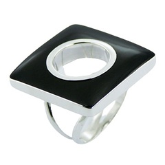 High Fashion Open Square Black Shell 925 Sterling Silver Ring