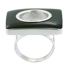 High Fashion Open Square Black Shell 925 Sterling Silver Ring by BeYindi 
