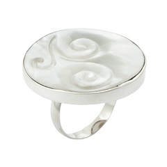 Round Sterling Silver Shell Ring Hand Carved Leaf Tendril
