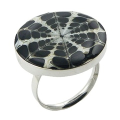Kaleidoscope Pattern Spider Shell Ring Deep Set In Silver