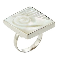 Sterling Silver Mother Of Pearl Ring Hand Carved