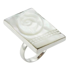Squares Border Twirl In Oval Mother Of Pearl Silver Ring