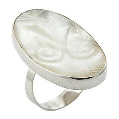 Stunning 925 Silver Mother Of Pearl Ring Hand Carved