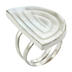 Semi-Circle Vertical Aligned Mother Of Pearl Silver Ring