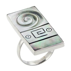 Handmade Silver Ring With Exclusive Green Shell
