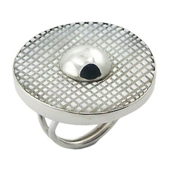 In Fashion Mother Of Pearl Squares Fill 925 Silver Ring