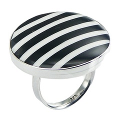 Dazzling Black & White Stripes 925 Silver Ring