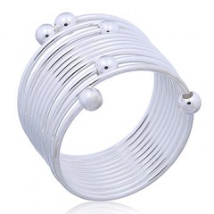 Coiled 925 Silver Wire Ring with Sliding Beads