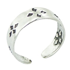 Sterling Silver Toe Ring Antiqued Diamond-shaped Flowers