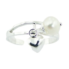 Sterling Silver Toe Ring with Puffed Heart Pearl Charms 