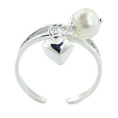 Sterling Silver Toe Ring with Puffed Heart Pearl Charms 2