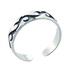 Sterling Silver Toe Ring Embossed  Antiqued Tendril