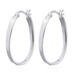 Wire Square In 925 Silver Oval Hoop Earrings