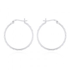 30 mm Faceted Silver Wire Hoop Earrings