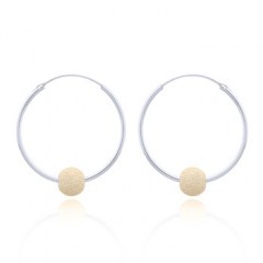 Sparkling Yellow Gold Ball Silver Hoop Earrings