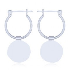 Silver Hoop Earrings with Polished Plain Disc