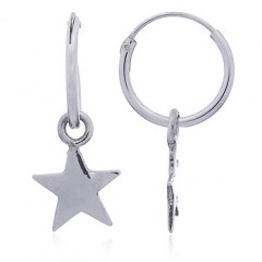 Sterling Silver Polished Star Mini Hoop Earrings