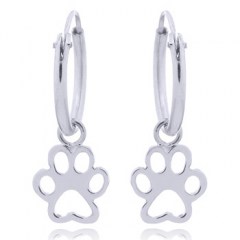 Mini Doggy Paw Print Charm Silver Hoop Earrings