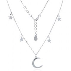 Moon And Stars Silver Plated Two Layers 925 Chain Necklace by BeYindi