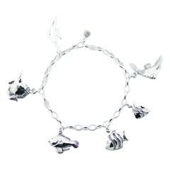 Sterling Silver Charm Bracelet Unique Designer Fish Charms