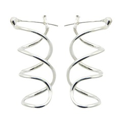 In Vogue Silver Fashionable Corkscrew Hoop Earrings
