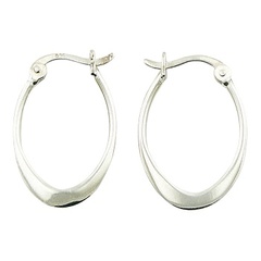 Flattened Bottom 25mm Oval Hoop 925 Silver Earrings