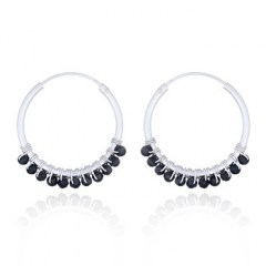 Sterling Silver Black Agate Hoop Earrings