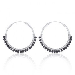 Faceted Black Agate Sterling Silver Hoop Earrings