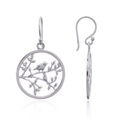 Nightingale Bird In Tree Sterling Silver Earrings by BeYindi 