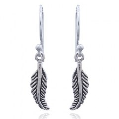 Curvy Feather Leaf Silver Dangle Earrings