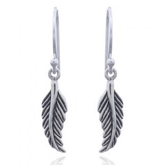 Angular Feather Leaf Silver Dangle Earrings