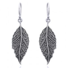 Angular Antiqued Leaf Silver Dangle Earrings by BeYindi
