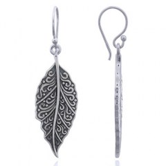 Angular Antiqued Leaf Silver Dangle Earrings by BeYindi 