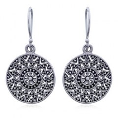 925 Silver Sun Mandala Dangle Earrings by BeYindi