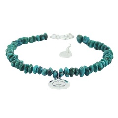 Turquoise Bead Bracelet with Sterling Silver Peace Charm 
