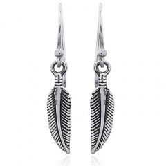 Oxidized Silver Tribal Feather Dangle Earrings by BeYindi