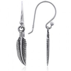 Oxidized Silver Tribal Feather Dangle Earrings by BeYindi 