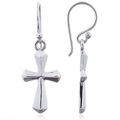 Sterling Silver Beveled Cross Dangle Earrings by BeYindi 