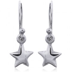 Little Puffed Sterling Silver Star Earrings On Swing Loops by BeYindi