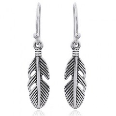 Oxidized Silver Feather Dangle Earrings by BeYindi