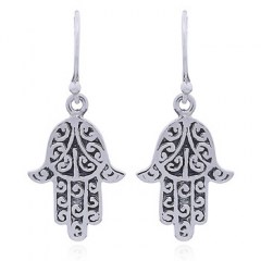 Hamsa Antiqued Sterling Silver Dangle Earrings by BeYindi
