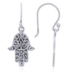 Hamsa Antiqued Sterling Silver Dangle Earrings by BeYindi 